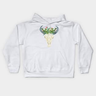 Bull skull with cacti crown - hand painted watercolor Kids Hoodie